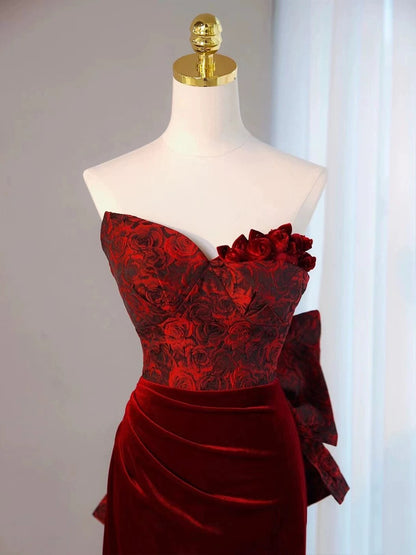 Pretty Mermaid Sweetheart Wine Red Velvet Long Evening Dress Prom Dresses SD2794