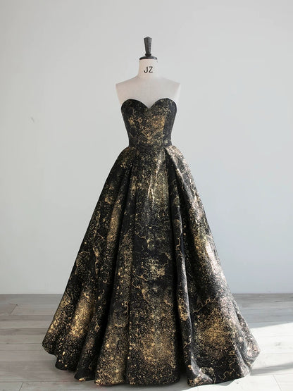 Vintage Ball Gown Sweetheart Sleeveless Long Prom Gown Fairy Black Prom Dresses SD2796