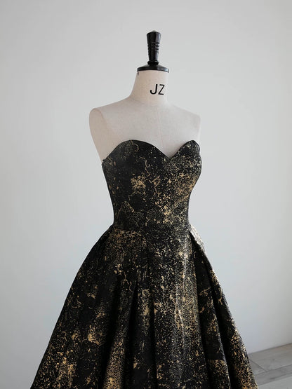 Vintage Ball Gown Sweetheart Sleeveless Long Prom Gown Fairy Black Prom Dresses SD2796
