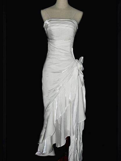 Vintage Mermaid Spaghetti Straps Satin Long Party Dress Prom Dresses S2806