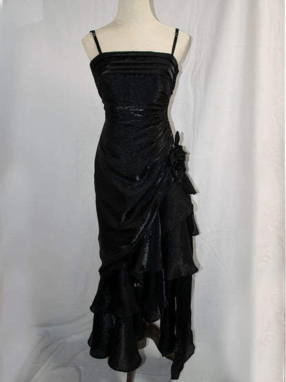 Vintage Mermaid Spaghetti Straps Satin Long Party Dress Prom Dresses SD2806