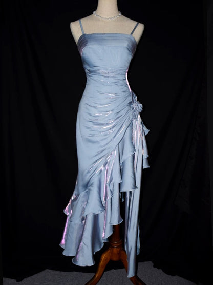 Vintage Mermaid Spaghetti Straps Satin Long Party Dress Prom Dresses S2806