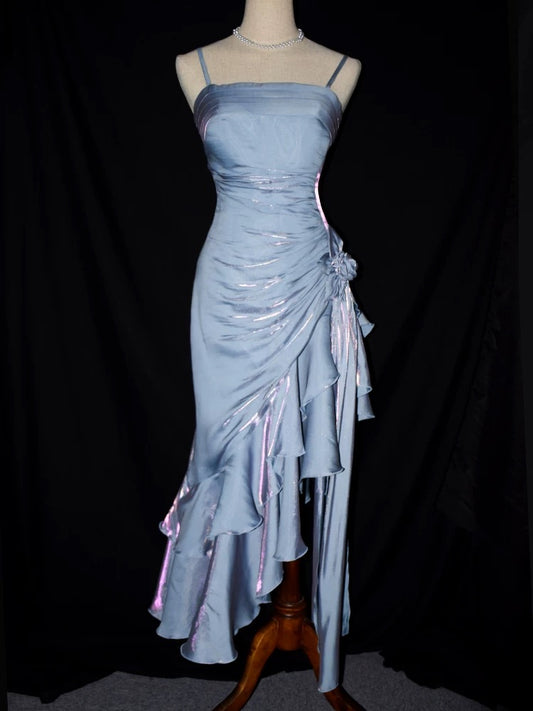 Vintage Mermaid Spaghetti Straps Satin Long Party Dress Prom Dresses S2806