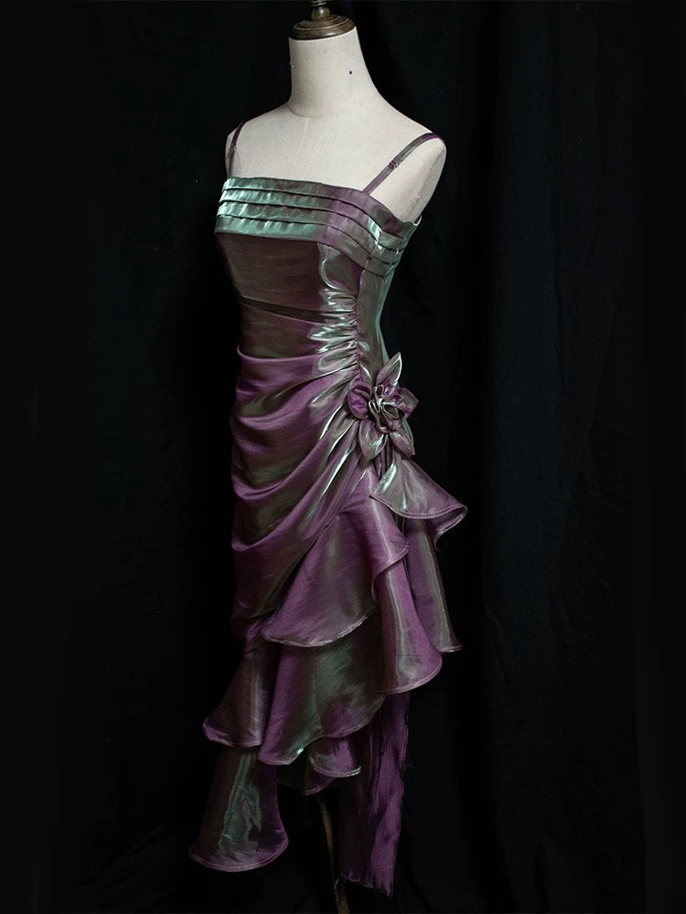 Vintage Mermaid Spaghetti Straps Satin Long Party Dress Prom Dresses S2806