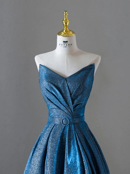 Vintage Ball Gown Sweetheart Blue Sequin Long Prom Gown Fairy Prom Dresses SD2807