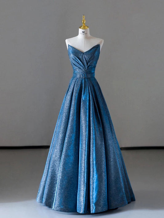 Vintage Ball Gown Sweetheart Blue Sequin Long Prom Gown Fairy Prom Dresses SD2807