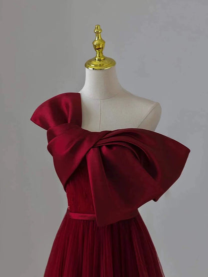 Vintage Ball Gown Strapless Burgundy Tulle Long Prom Gown Fairy Prom Dresses SD2808
