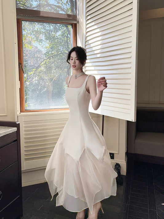 Pretty A Line Square Neckline White Ankle Length Evening Dress Prom Dresses SD2815