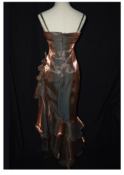 Retro Mermaid Spaghetti Straps High Low Party Dress Prom Dresses SD2820