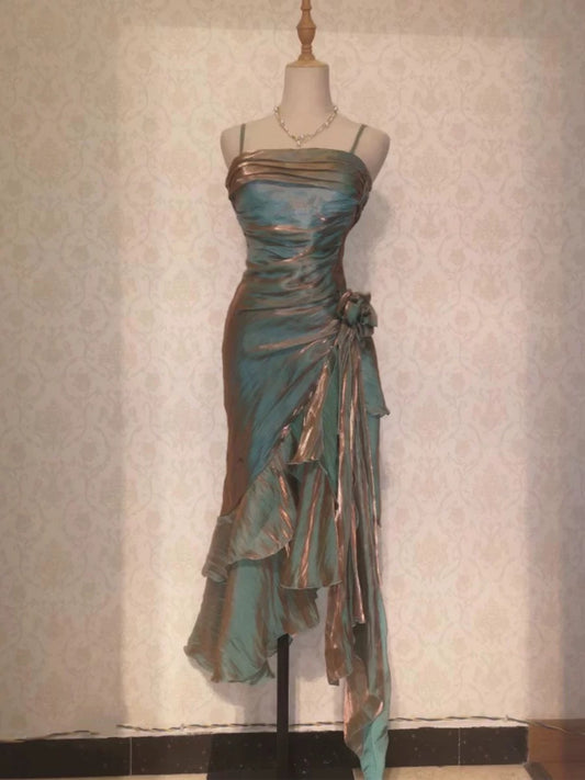Retro Mermaid Spaghetti Straps High Low Party Dress Prom Dresses SD2820