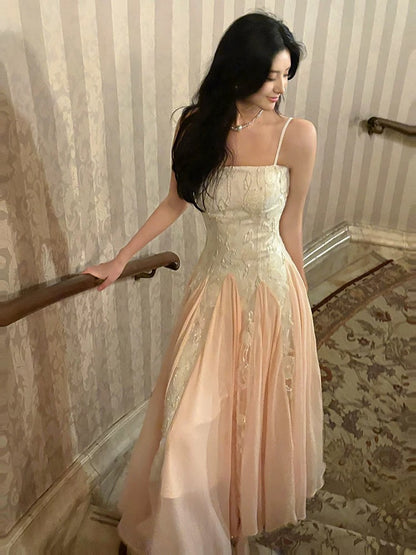 Pretty A Line Spaghetti Straps Pink Chiffon Ankle Length Evening Dress Prom Dresses SD2829