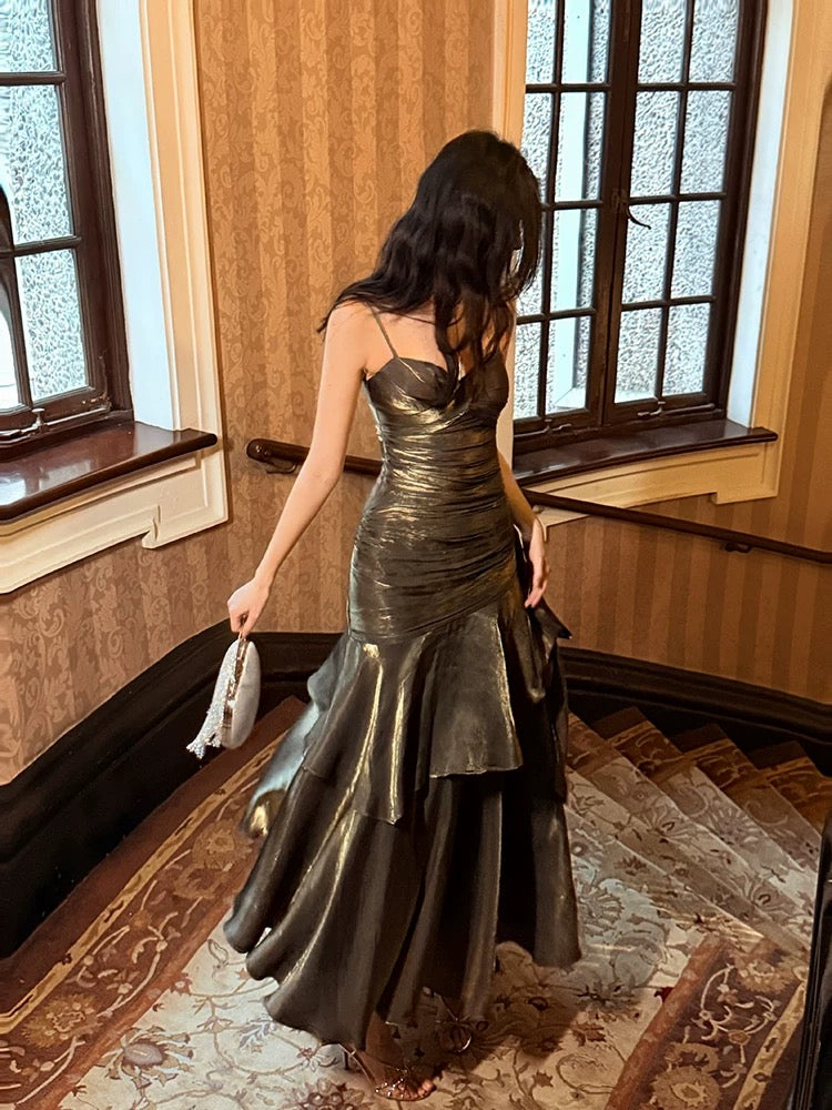 Retro Mermaid Spaghetti Straps Long Length Evening Dress Prom Dresses SD2836
