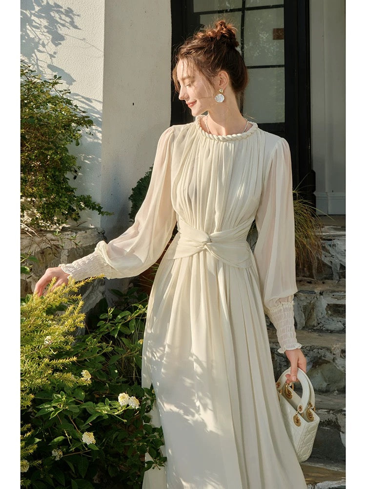 Modest A line Scoop Neckline Chiffon Ankle Length Evening Dress Prom Dresses SD2849