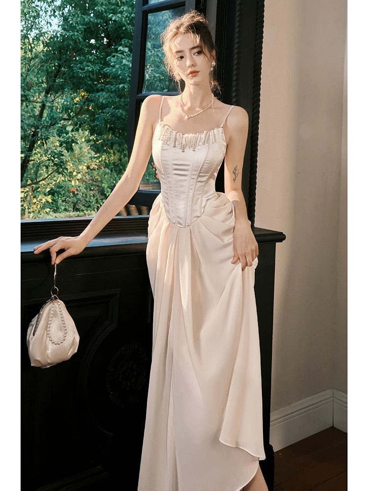 Pretty A line Spaghetti Straps Pink Ankle Length Evening Dress Prom Dresses SD2850