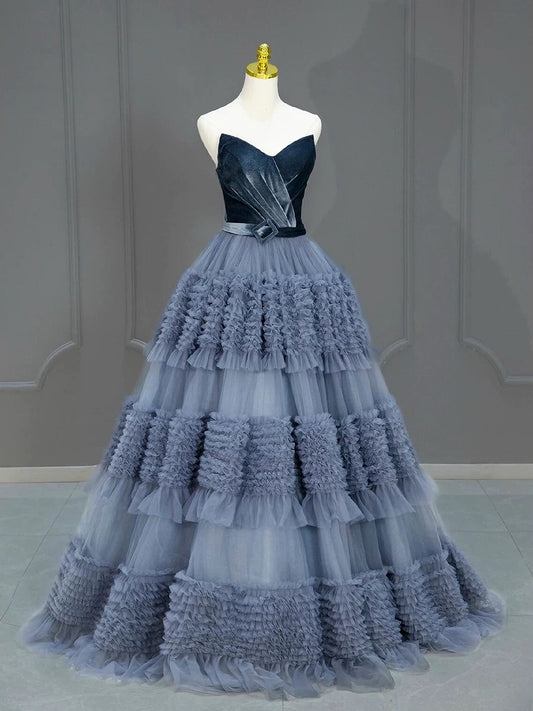 Sexy Ball Gown Sweetheart Neckline Gray Tulle Evening Dress Prom Dresses SD2859