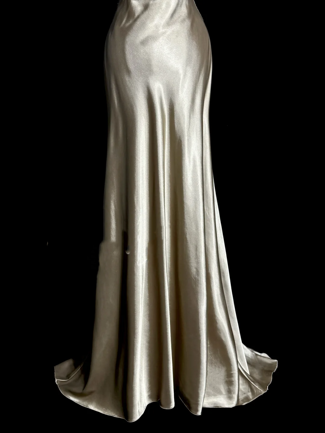 Aesthetic A line Halter Neckline Champagne Satin Prom Dress Ruffle Long Party Dress SD2908