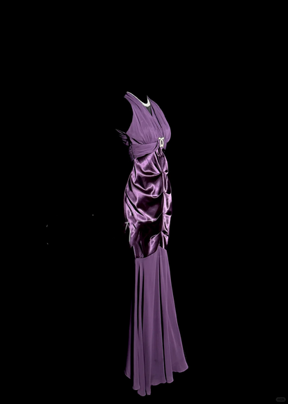 Retro Mermaid V Neckline Chiffon Grape Evening Dress Prom Dresses SD2909