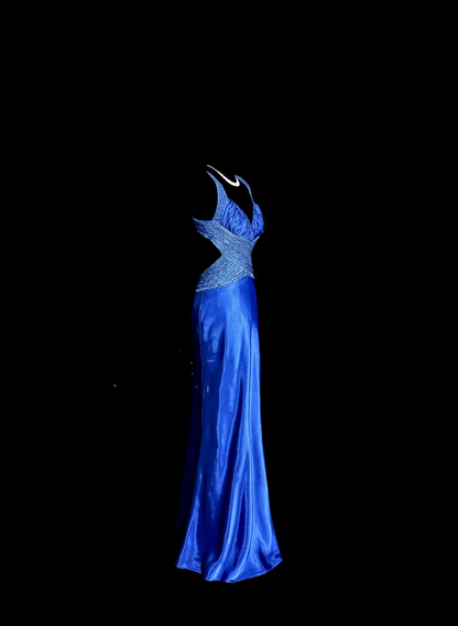 Vintage Mermaid Sweetheart Neckline Royal Blue Satin Backless Prom Gown Fairy Prom Dresses SD2913