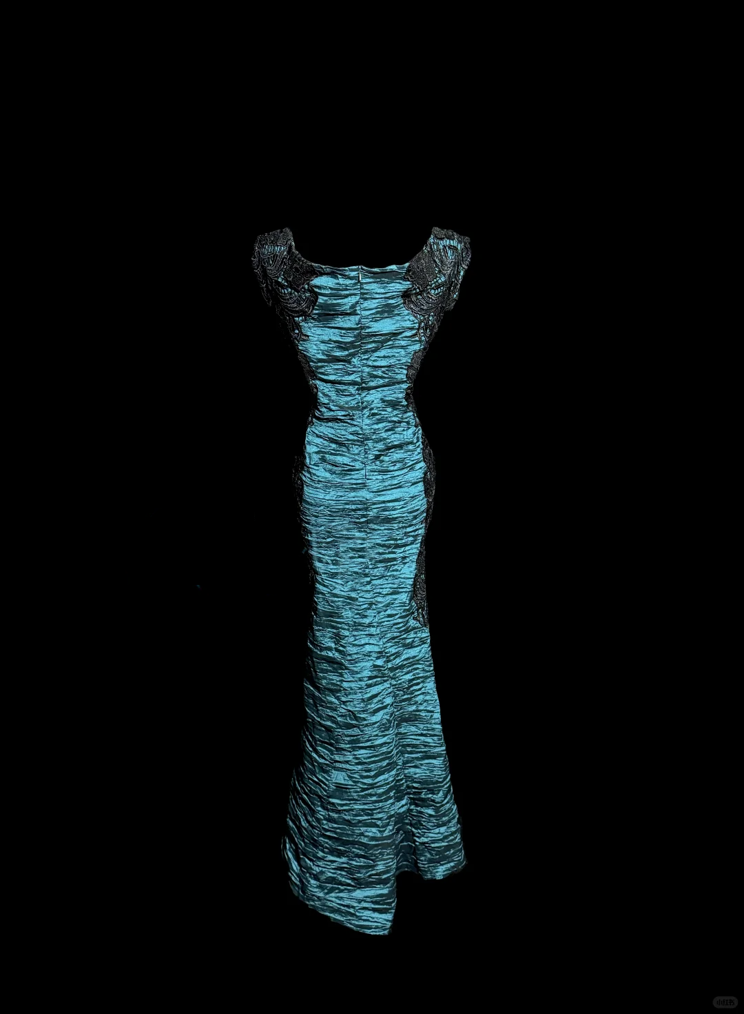 Aesthetic Mermaid Square Neckline Blue Taffeta Prom Dress Ruffle Long Party Dress SD2918