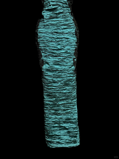 Aesthetic Mermaid Square Neckline Blue Taffeta Prom Dress Ruffle Long Party Dress SD2918