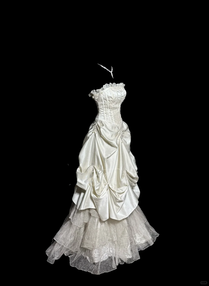 Chic Ball Gown Strapless Taffeta Ivory Long Wedding Dress Bridal Dresses SD2920