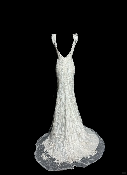 Classy Mermaid V Neckline Lace Ivory Long Wedding Dress Bridal Dresses SD2920