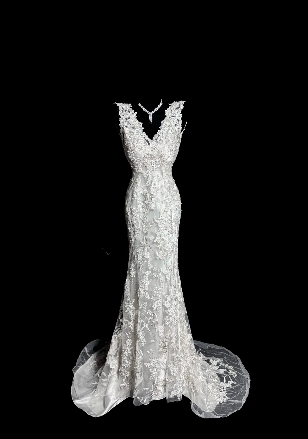 Classy Mermaid V Neckline Lace Ivory Long Wedding Dress Bridal Dresses SD2920