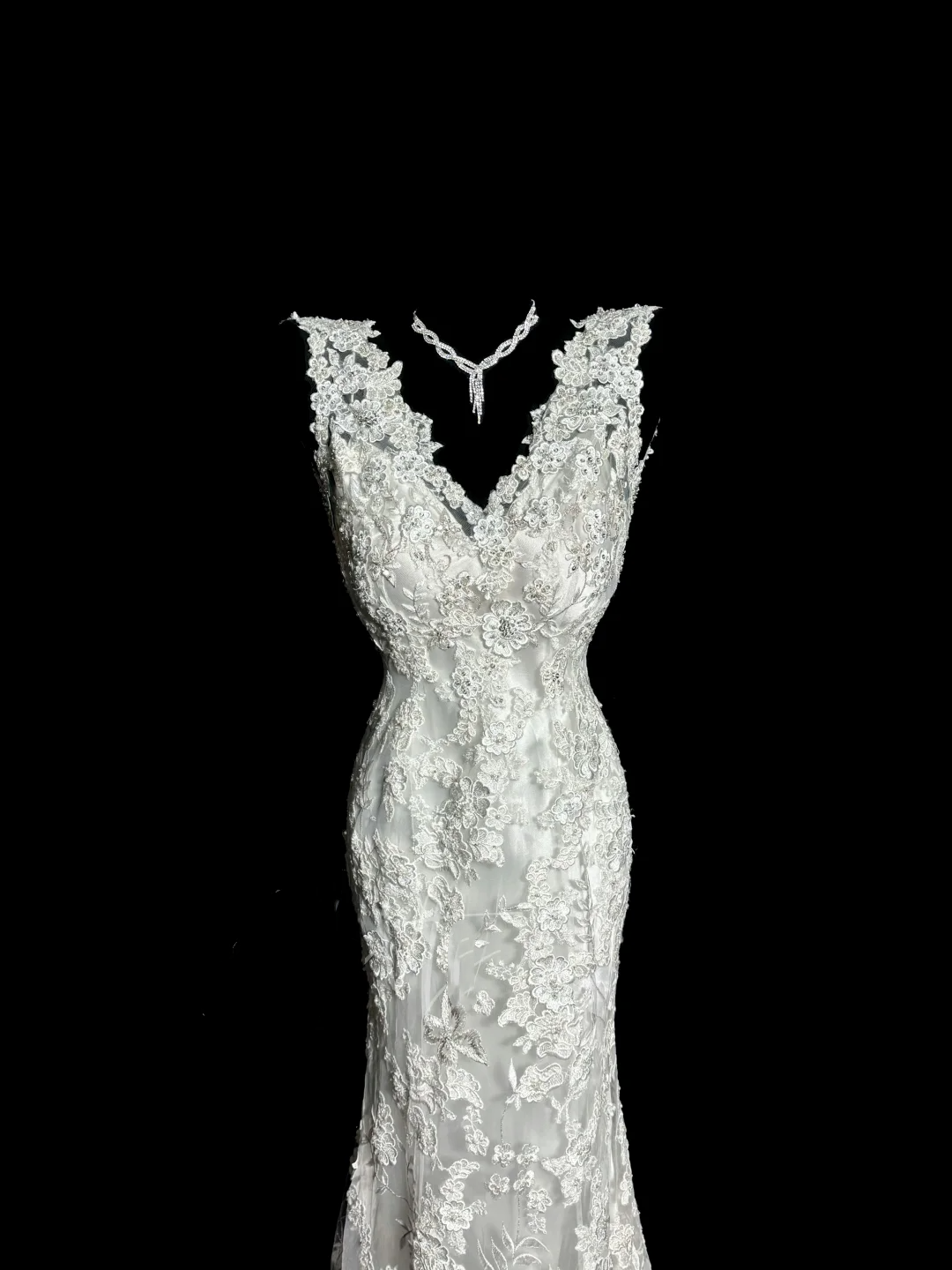 Classy Mermaid V Neckline Lace Ivory Long Wedding Dress Bridal Dresses SD2920