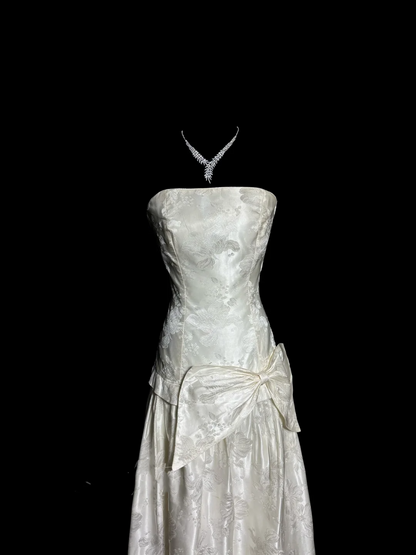 Vintage A line Strapless White Lace Prom Gown Fairy Prom Dresses SD2922