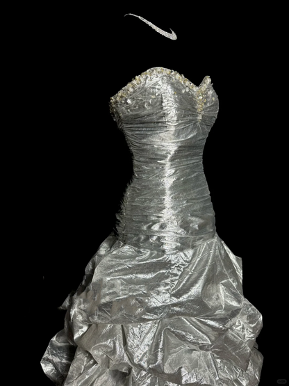 Aesthetic Mermaid Sweetheart Neckline Gray Taffeta Prom Dress Ruffle Long Party Dress SD2922