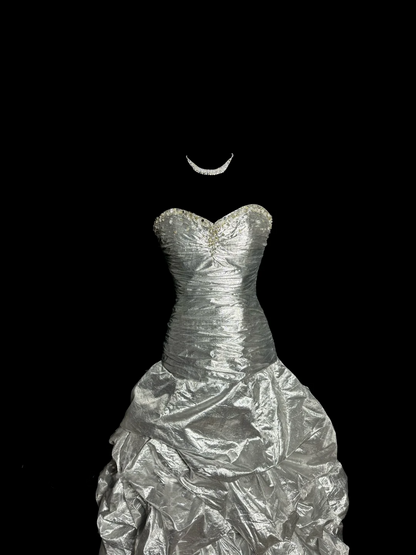 Aesthetic Mermaid Sweetheart Neckline Gray Taffeta Prom Dress Ruffle Long Party Dress SD2922