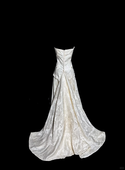 Vintage A line Strapless White Lace Prom Gown Fairy Prom Dresses SD2922