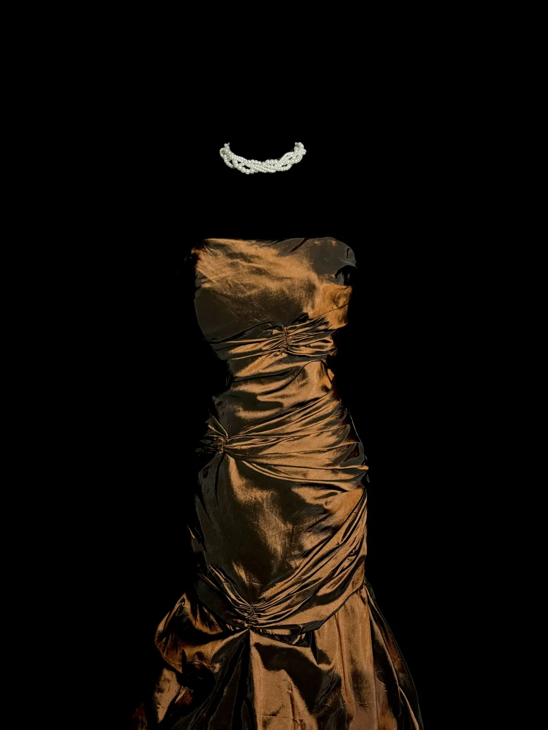 Aesthetic Mermaid Strapless Neckline Brown Taffeta Prom Dress Ruffle Long Party Dress SD2925