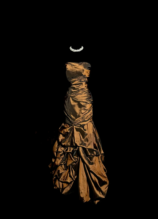 Aesthetic Mermaid Strapless Neckline Brown Taffeta Prom Dress Ruffle Long Party Dress SD2925