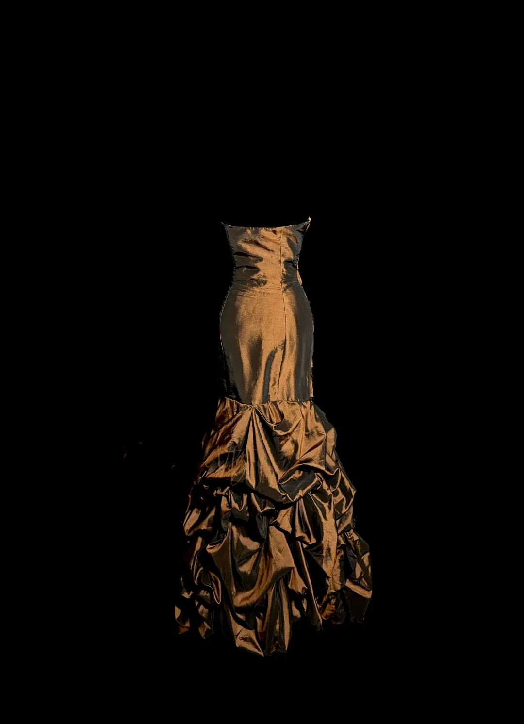 Aesthetic Mermaid Strapless Neckline Brown Taffeta Prom Dress Ruffle Long Party Dress SD2925