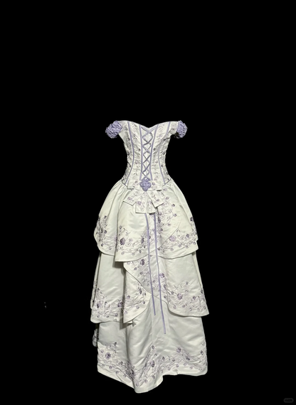 Aesthetic Ball Gown Off The Shoulder White Prom Dress Ruffle Long Party Dress SD2927