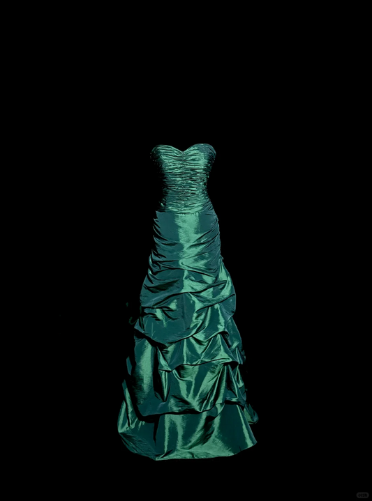 Aesthetic Mermaid Sweetheart Neckline Green Taffeta Prom Dress Ruffle Long Party Dress SD2928