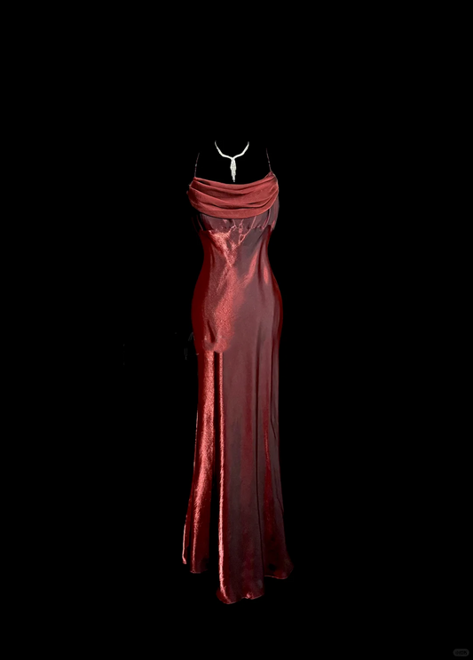 Aesthetic Mermaid Spaghetti Straps Burgundy Prom Dress Ruffle Long Party Dress SD2935