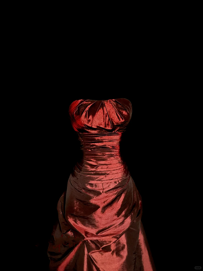 Aesthetic Ball Gown Strapless Burgundy Taffeta Prom Dress Ruffle Long Party Dress SD2942