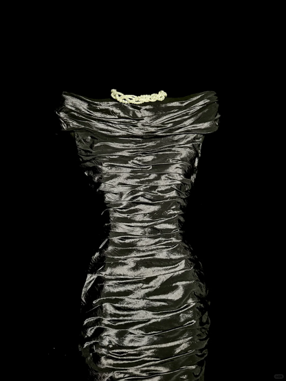 Vintage Sheath Off The Shoulder Silver Gray Sleeveless Long Prom Gown Fairy Prom Dresses SD2943