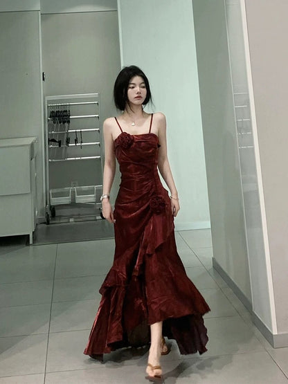 Vintage Mermaid Spaghetti Straps Long Party Dresses Birthday Outfits SD2950