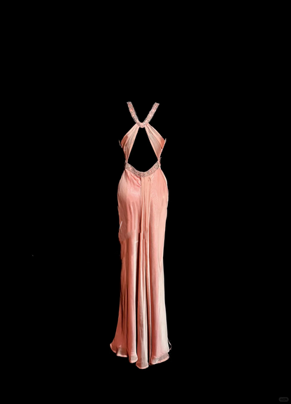 Vintage Mermaid V Neckline Pink Backless Long Prom Gown Fairy Prom Dresses SD2956