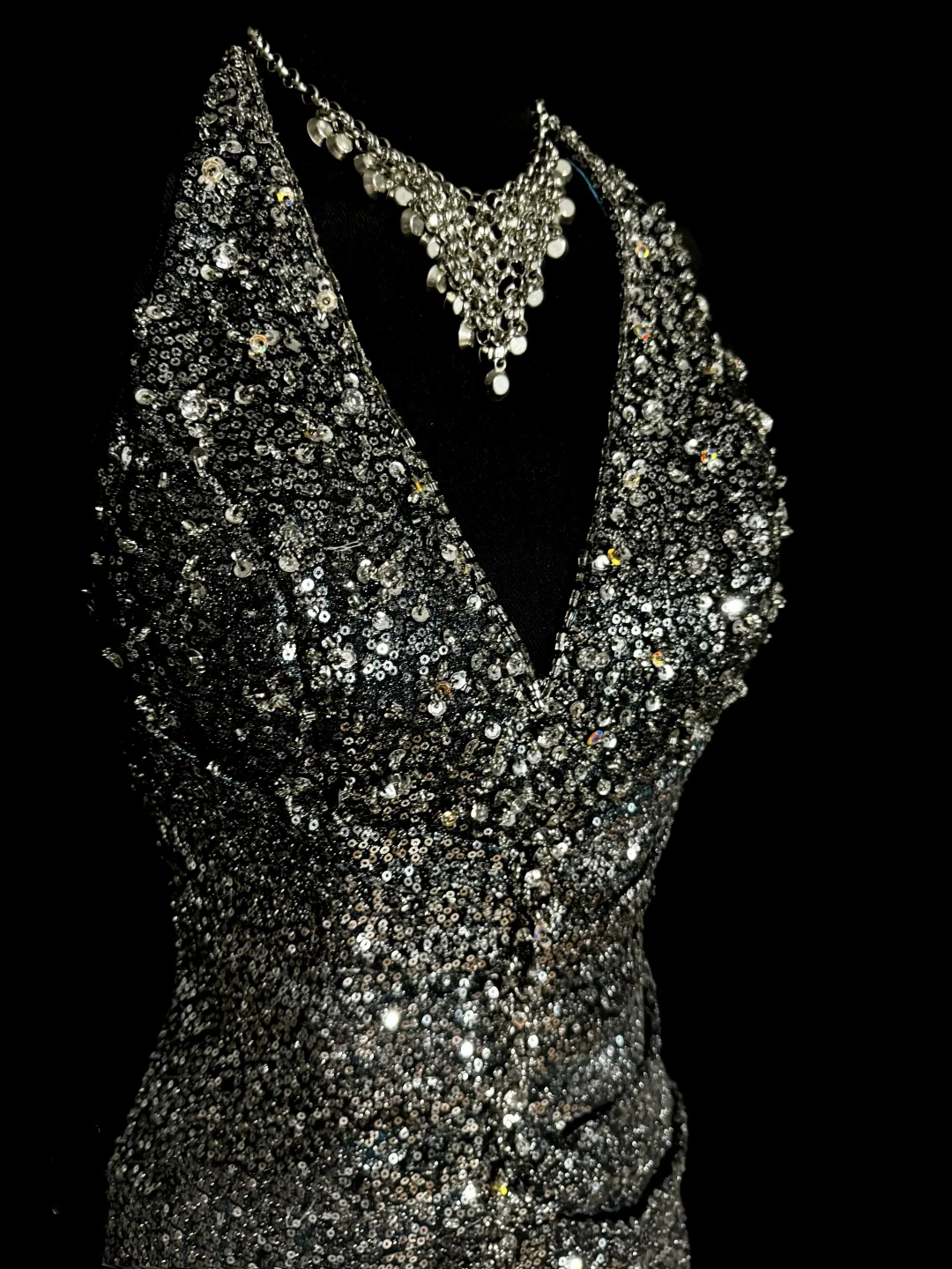Vintage Mermaid V Neckline Gray Sequin Long Prom Gown Fairy Prom Dresses SD2958