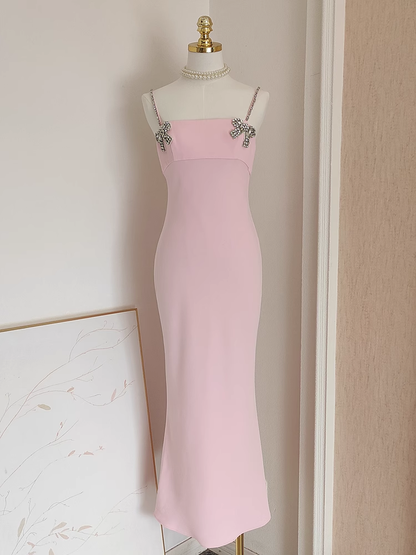 Sexy Sheath Spaghetti Straps Pink Travel Vacation Dresses Dinner Birthday Dress SD332