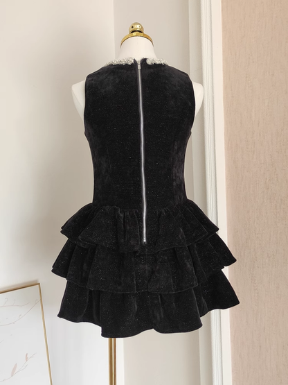 Sexy A Line Scoop Ruffles Vacation Dresses Short Black Birthday Outfits SD334