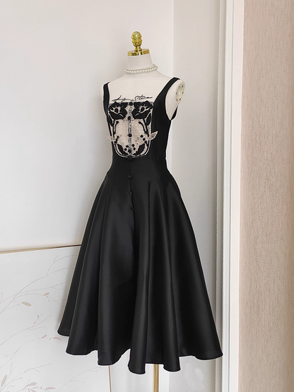 Sexy A line Spaghetti Straps Sleeveless Black Party Dress Holiday Birthday Dresses For Women SD360