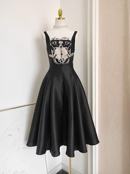 Sexy A line Spaghetti Straps Sleeveless Black Party Dress Holiday Birthday Dresses For Women SD360