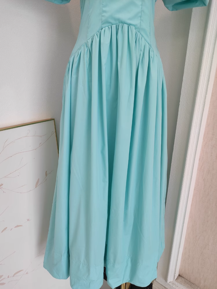 Simple A Line V Neckline Blue Satin Homecoming Dresses Birthday Outfits With Ruffles SD373