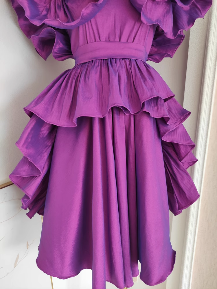 Cute A line Short Sleeves Grape Cocktail Dress Short Birthday Outfits SD397