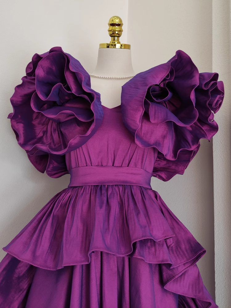 Cute A line Short Sleeves Grape Cocktail Dress Short Birthday Outfits SD397